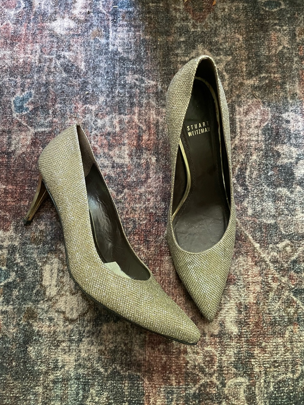 Stuart Weitzman Metallic Gold Pointed Toe Heels